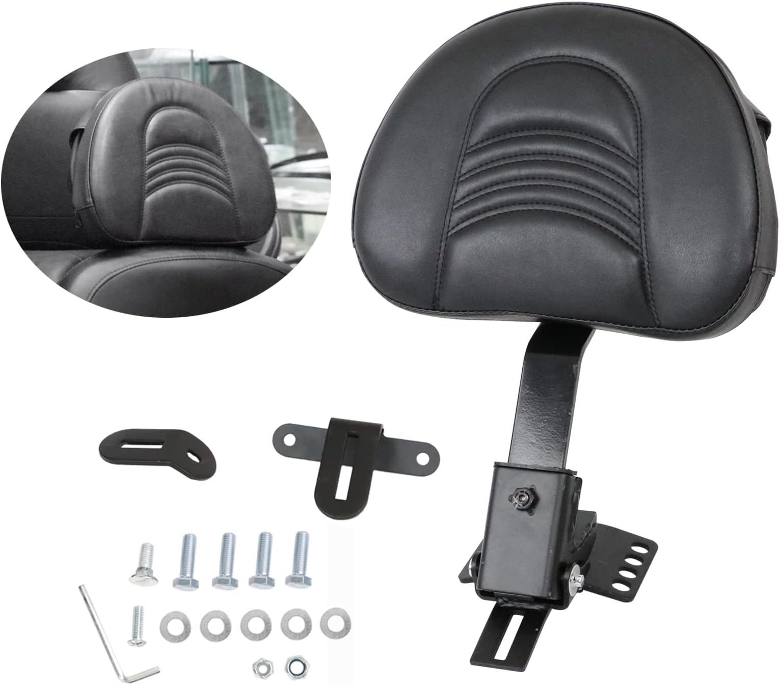 AUFER Adjustable Plug-in Heavy Duty Driver Rider Backrest Kits Compatible With For 1997-2020 2021 2022 2023 2024 Harley Touring Road King Street Glide Road Glide Electra Glide,Black