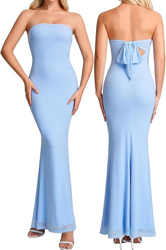 XinFSh Womens Floral Strapless Formal Wedding Guest Bodycon Maxi Dress