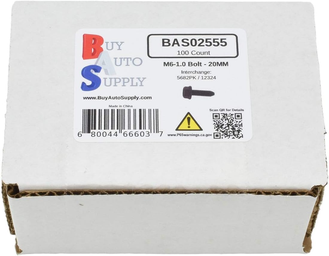 Buy Auto Supply # BAS02555 (100 Pack) M6-1.0 x 20mm Body Bolt 10mm Hex Head