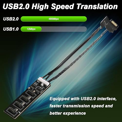 HAAMNING7 Hub USB interne 9 broches avec câble d'alimentation SATA, 4 ports USB 2.0 internes, répartiteur USB 1 vers 4 avec câble 9 broches vers double USB-A - 3