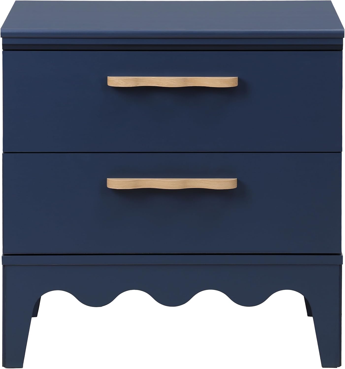 SAFAVIEH Home Collection – Lovette Navy Blue 2 Drawer Nightstand, Compact Bedroom Storage Accent Table, Scalloped Base Design (NST9618C)