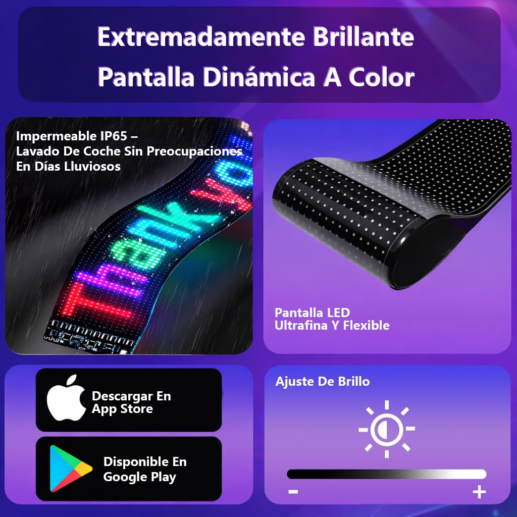 LED Ojos “Devil Eyes” para Coche – Pantalla LED USB Programable para Parabrisas/Ventana Trasera, Impermeable, Ultrafina y Flexible, Panel Matrix Dinámico Softscreen DIY, 2 Piezas, 9,2 × 37,4 cm