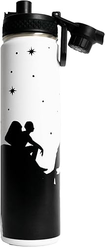 Miniatura 6 de Botella de agua de 24 onzas con tapa estilo boquilla, a prueba de fugas, calor y frío, diseño temático de aventura (rosa)