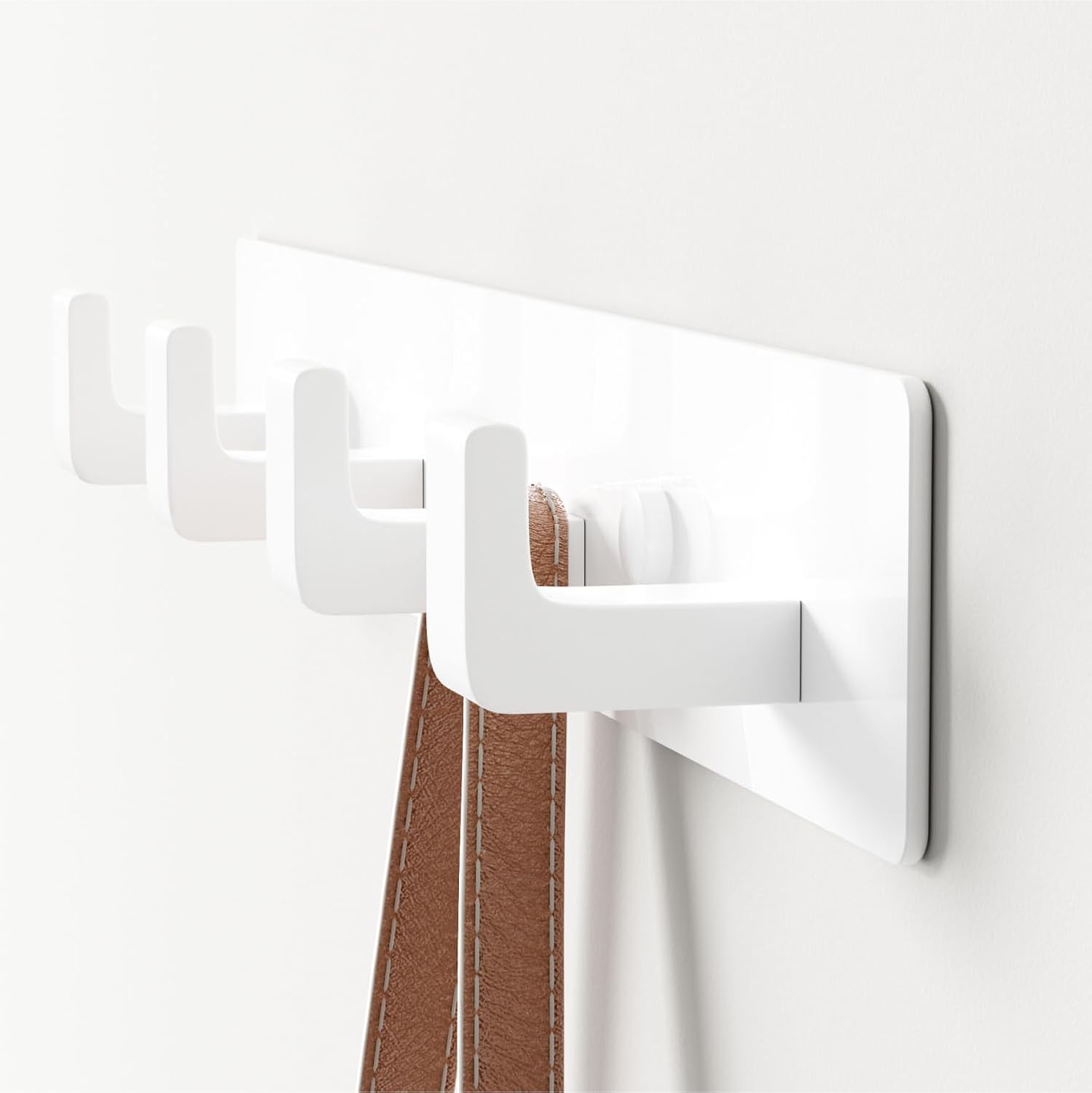 White Coat Rack Wall Mount - 12.5" Rail with 4 Right-Angle Hooks(2 Pack) image 5