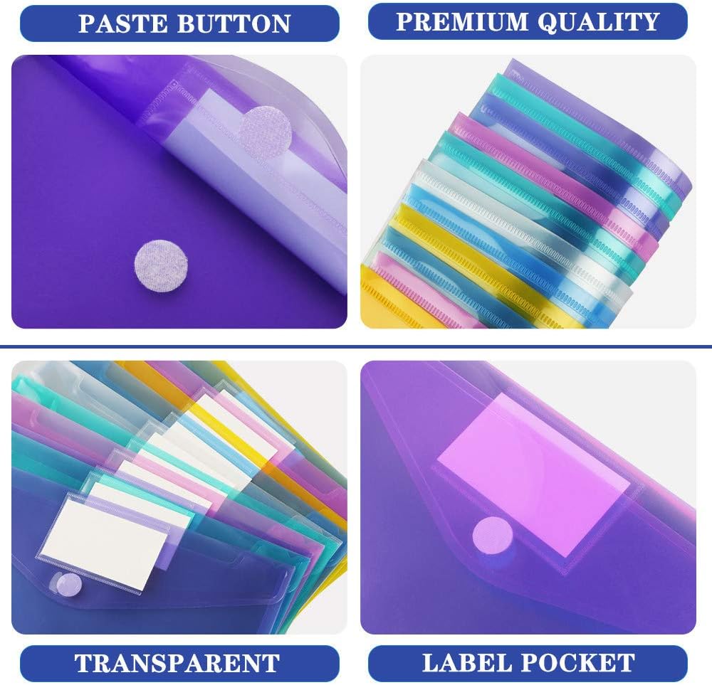 Plastic Envelopes Poly Envelopes, OUTYLTS 11 Pack Clear Document Folders US Letter A4 Size File Envelopes with Label Pocket & Paste Button for School Home Work Office Organization, Assorted Color : Office Products