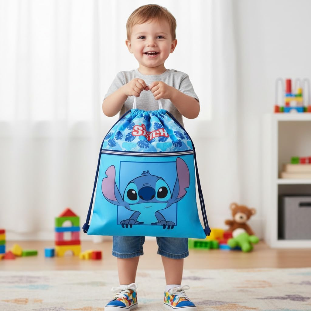 Sacca Sportiva per Bambino, Borsa Zaino per Asilo, Palestra, Piscina, Viaggio, Portascarpe (STITCH)