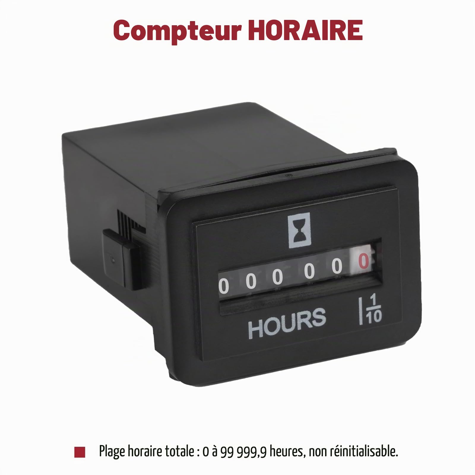 Compteur d'heures Mécanique Rectangle Compteur d'heures Moteur Snap-in, pour Appareil Alimenté par Batterie Tondeuse à Gazon Tracteur Générateur Fourche Élévatrice (S- DC 6-80V)