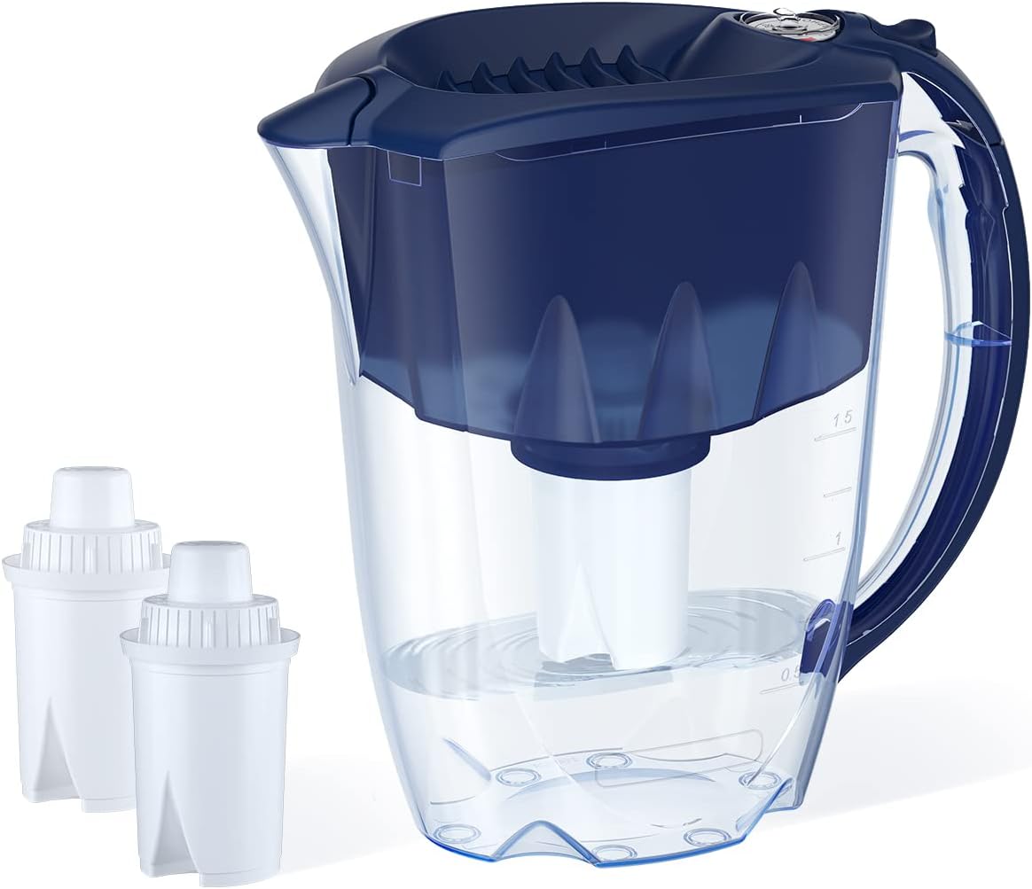 AQUAPHOR7 Cup Dark Blue Ideal Fridge Water Filter Pitcher with 3 x B15 Filters, Easy Fill Sliding lid, Reduces Chlorine, limescale and Heavy Metals. BPA Free