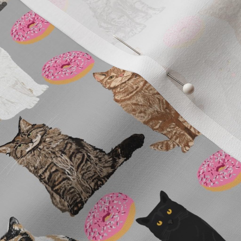 Spoonflower Fabric - Cats Donuts Cat Kitty Kitten Cute Gray Sweet Food Print Printed on Petal Signature Cotton Fabric by The Yard - Sewing Quilting Apparel Crafts Decor