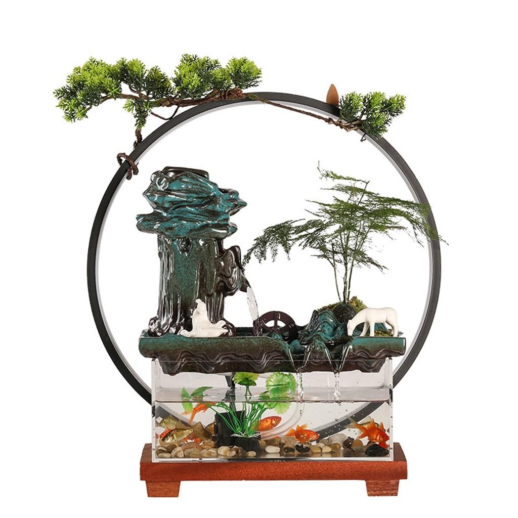 Tischbrunnen Keramik Wasser Landschaft Ornamente Zirkulierende Desktop Brunnen Indoor Dekorative Indoor-Wasserfall