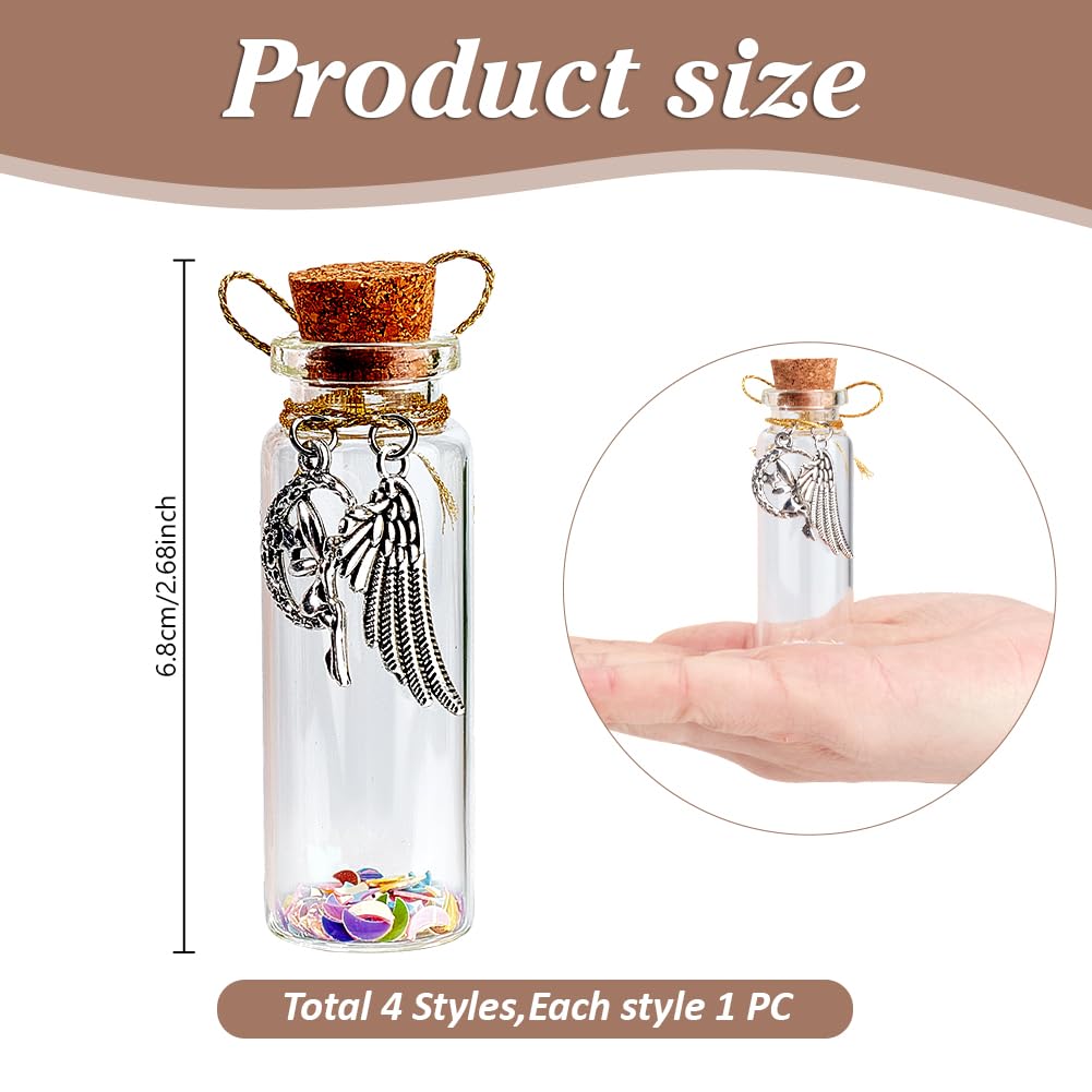 DELORIGIN 4pcs Pet Hair Glass Memorial Bottle Glass Tube Wishing Bottle with Winged Angel Pendants and Cork Stopper Dog Keepsake Memorial Urn Cat Remembrance Gift Sympathy Glass Vial for Pet Ashes - Image 2
