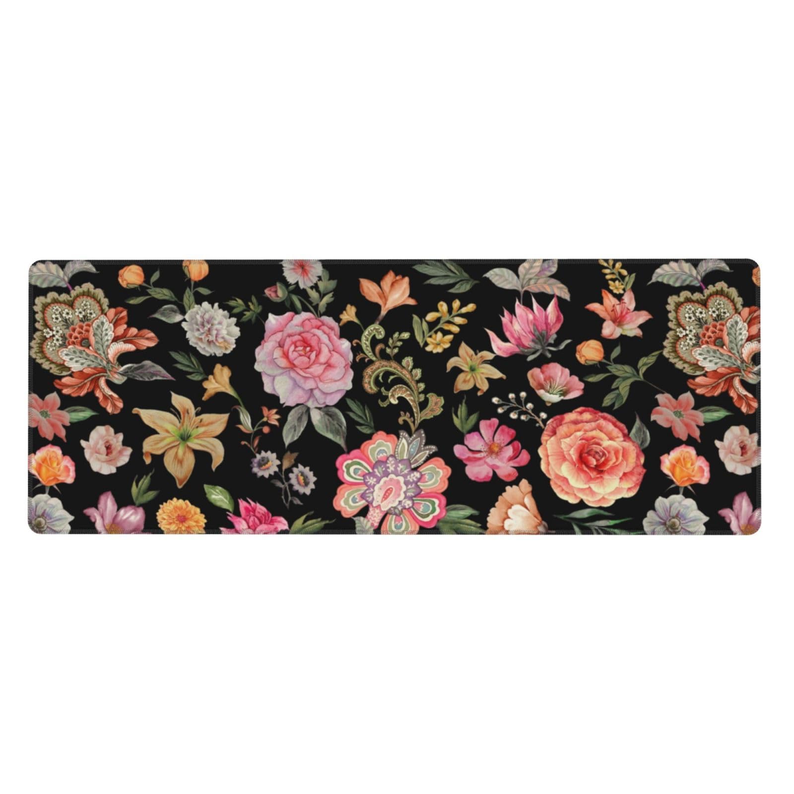 Vintage Flower Large Gaming Mouse Pad, Extended Floral Mousepad, Big Long Non-Slip Mouse Mat for Keyboard, Computer for Office, 31.5 * 11.8 in