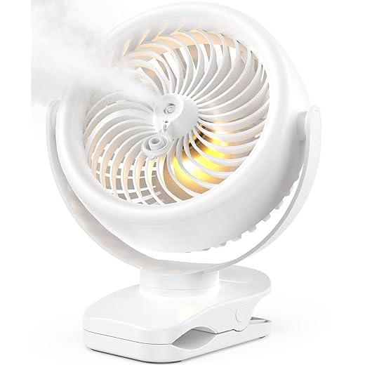 TYZU 7" Portable Cooling Misting Fan | 4000mAh Rechargeable Battery 130ml Tank Outdoor Clip-On | 4 Speeds + 2 Modes For Camping/Stroller/Golf Cart/Patio