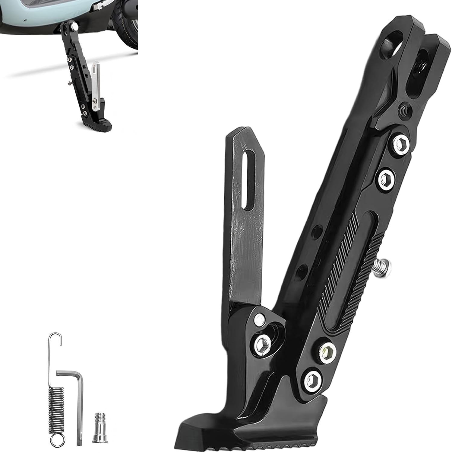 Universal Motorcycle Kickstand, 6 Level Heavy Duty Adjustable CNC Aluminum Alloy Side Stand Foot, Replacement Support Stand for Motorbike, Scooter, Dirt Pit Bike (Red)