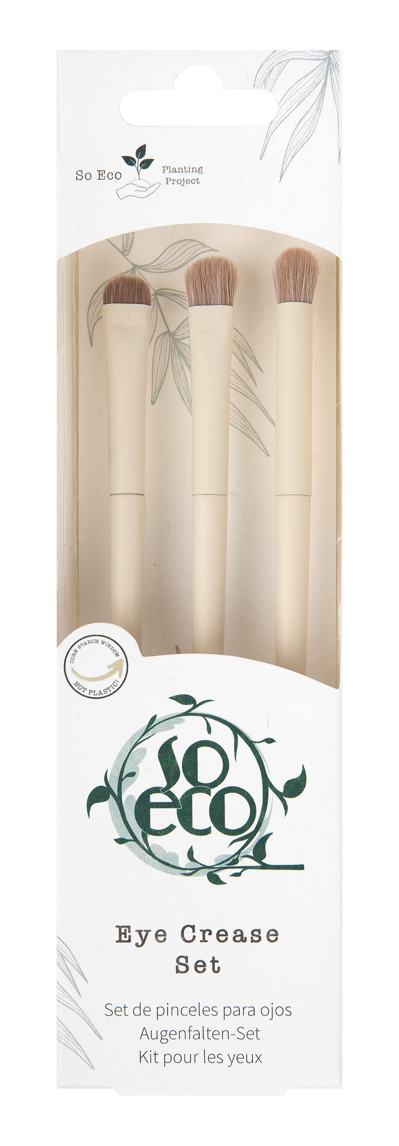 So Eco Eye Crease Set - Vegan & Cruelty-Free 3-Piece Eyeshaddow Brush Kit for Crease Blending & Precision Application, Soft Synthetic Bristles, Birchwood Handles, Plastic-Free Packaging.