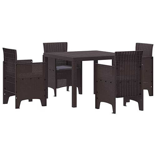 Brown Polt Rattan Garden Dining Set, 5 Pieces for Patio,