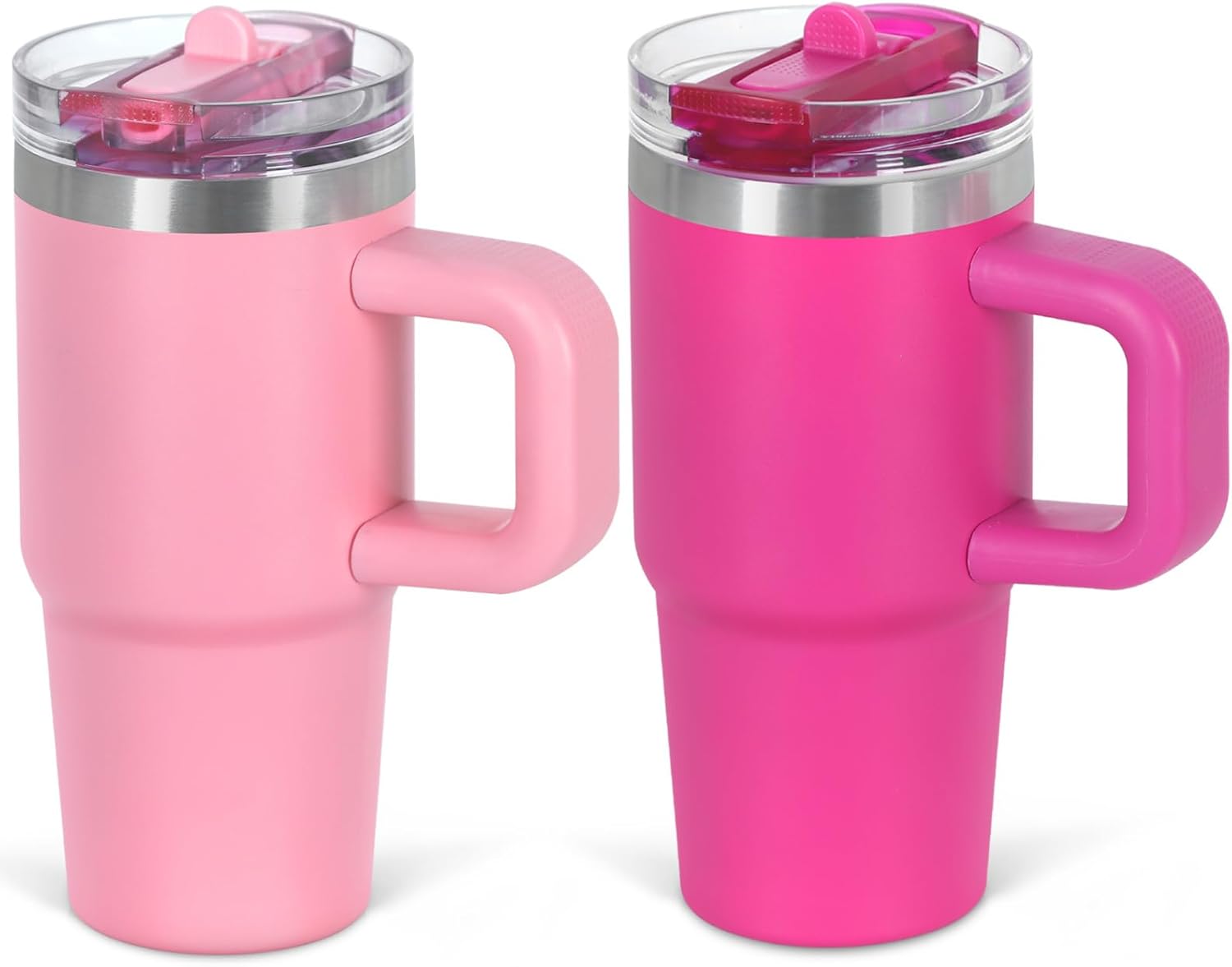 14 Oz Flip Straw Tumbler with Handle for Kids, Stainless Steel Double Wall Insulated Cup for Children with Flip Top Lid, 14 Oz Leak-proof Cups for Kids, Hot Pink and Pink