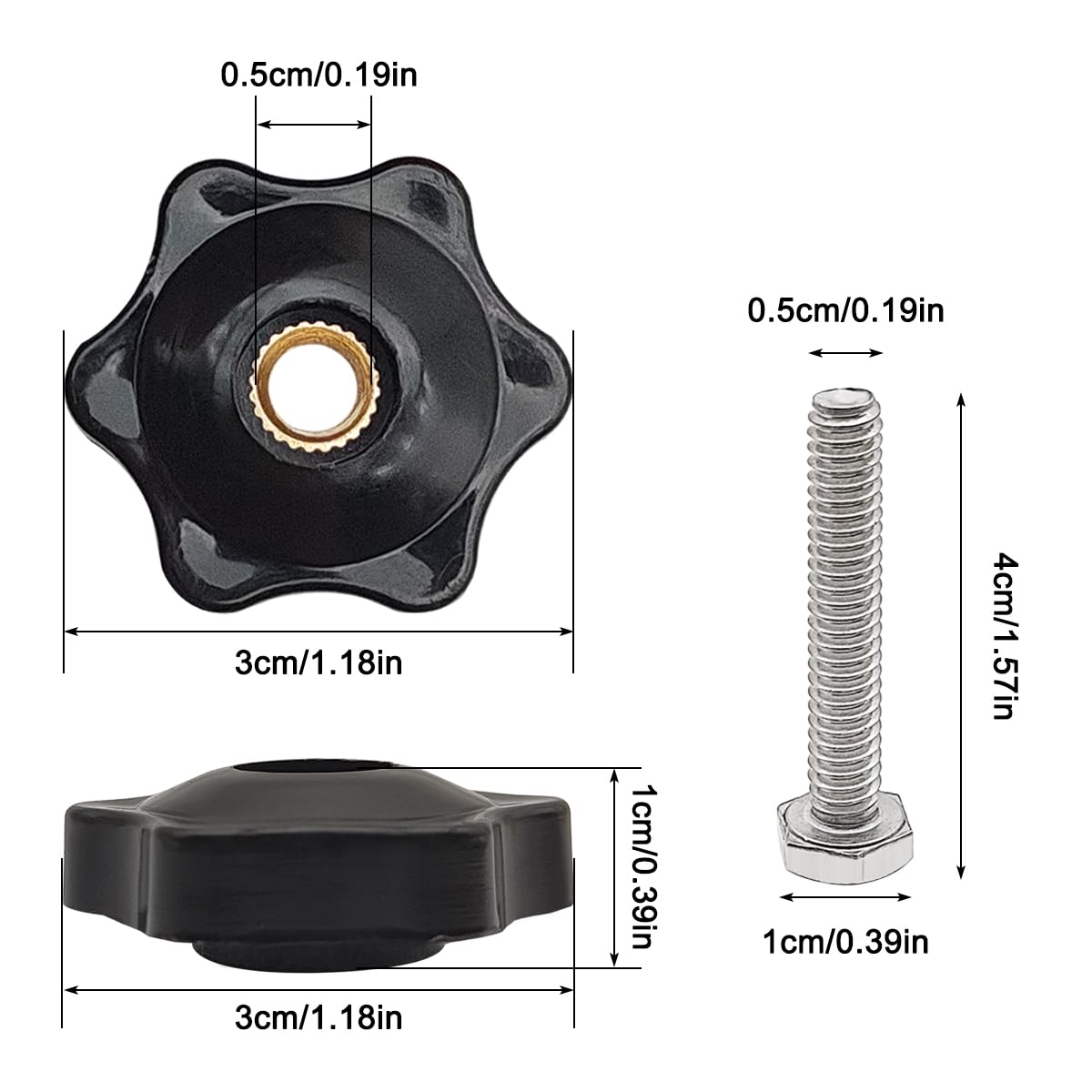 6 Star T Track Knobs and Bolts Kit, 5 Pack 6 Star Knobs 1/4"- 20 Female + 5 Pack 1/4"- 20 Thread T Bolts, Threaded Hexagon Head Thru Knob Clamping Knobs Jig Knobs T Knob