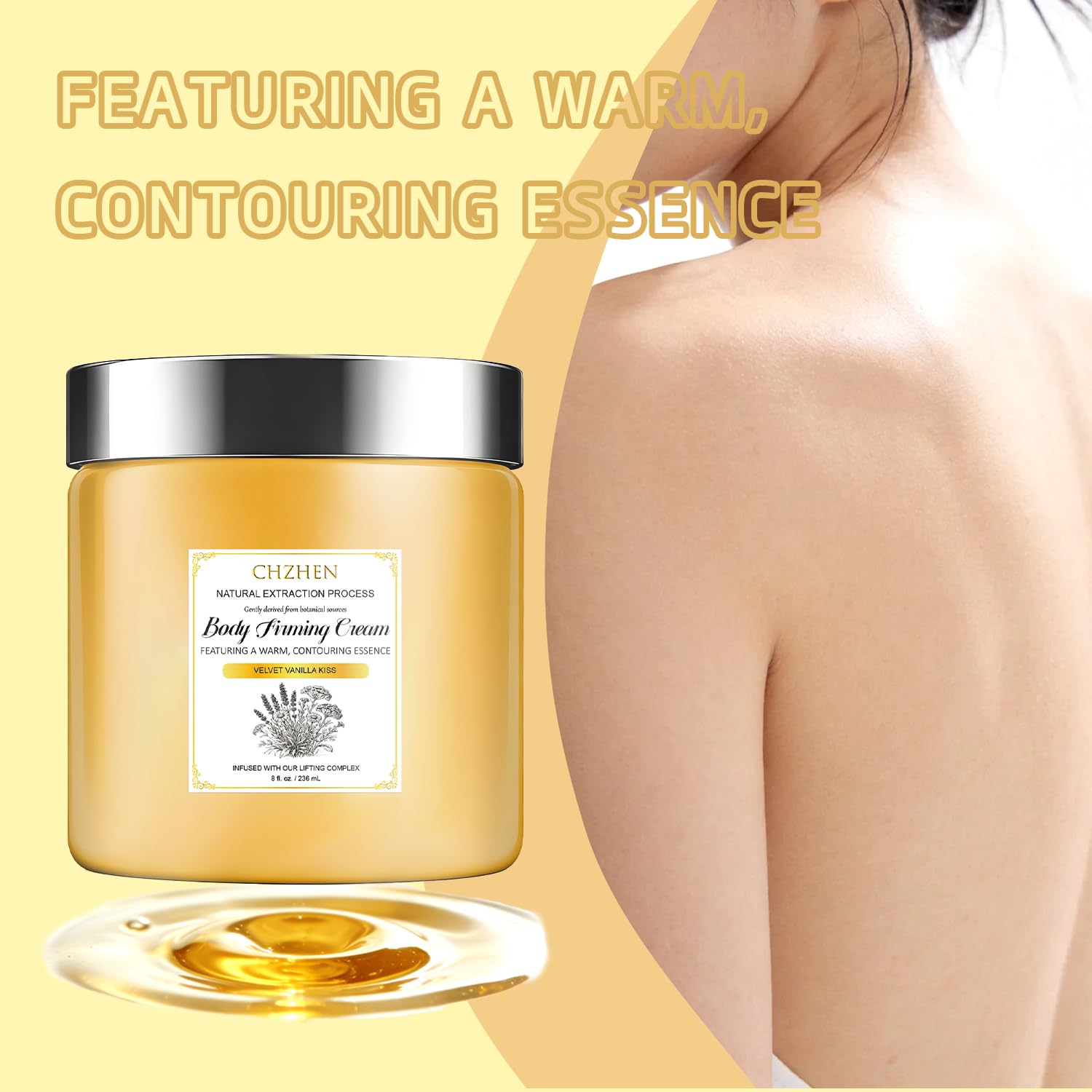 Champagne Body Lift Firming Body Cream with Pink Pepperslim - Hydrating Daily Moisturizer for Crepey Skin on Arms, Legs & Belly - Nourishing Vanilla Body Lotion for Toned Skin & Elasticity - 8oz