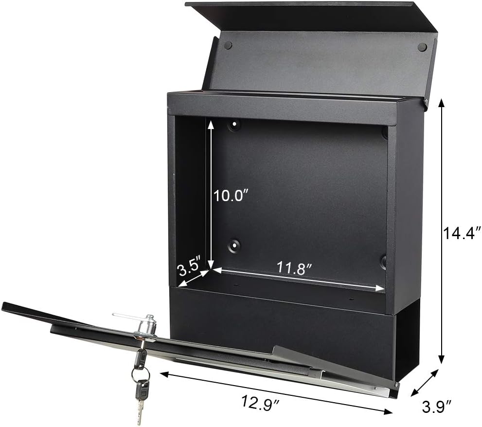 Lockable Mailboxes with Keys,Wall Mounted Mail Box with Large Capacity,14 3/10" x 4 1/10" x 13",White