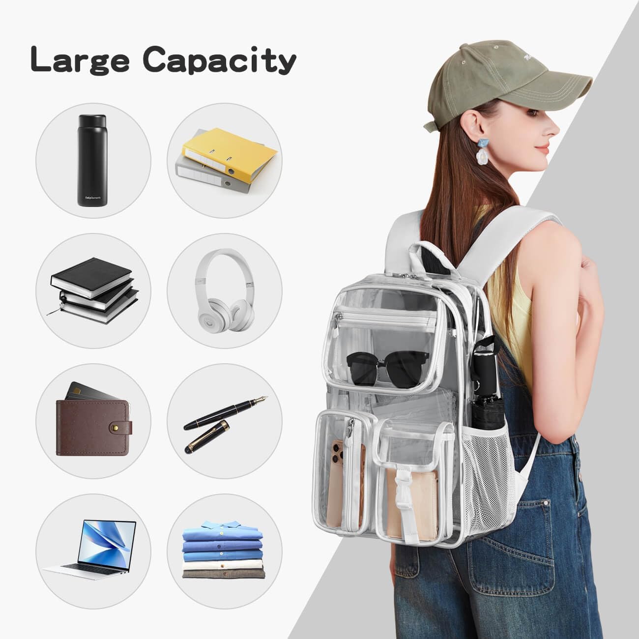 Cusangel Heavy Duty Clear Backpack Clear BookBag,Stadium backpack 16 x11 x5inch TPU Large Capacity See Through Backpack for Sport Events,Travel (Grey) - Image 2