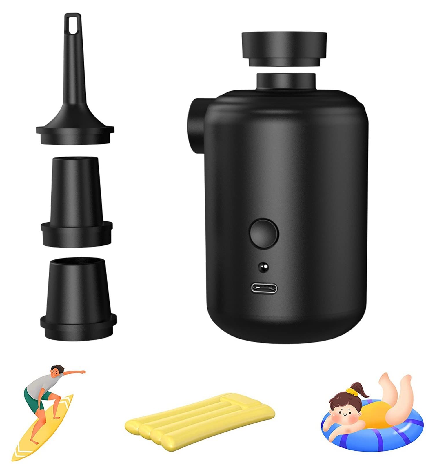 Pequeña bomba sumergible ajustable, almohada de aire inflable para acampar al aire libre, bomba de aire de alta potencia, bomba de aire inflable eléctrica USB portátil