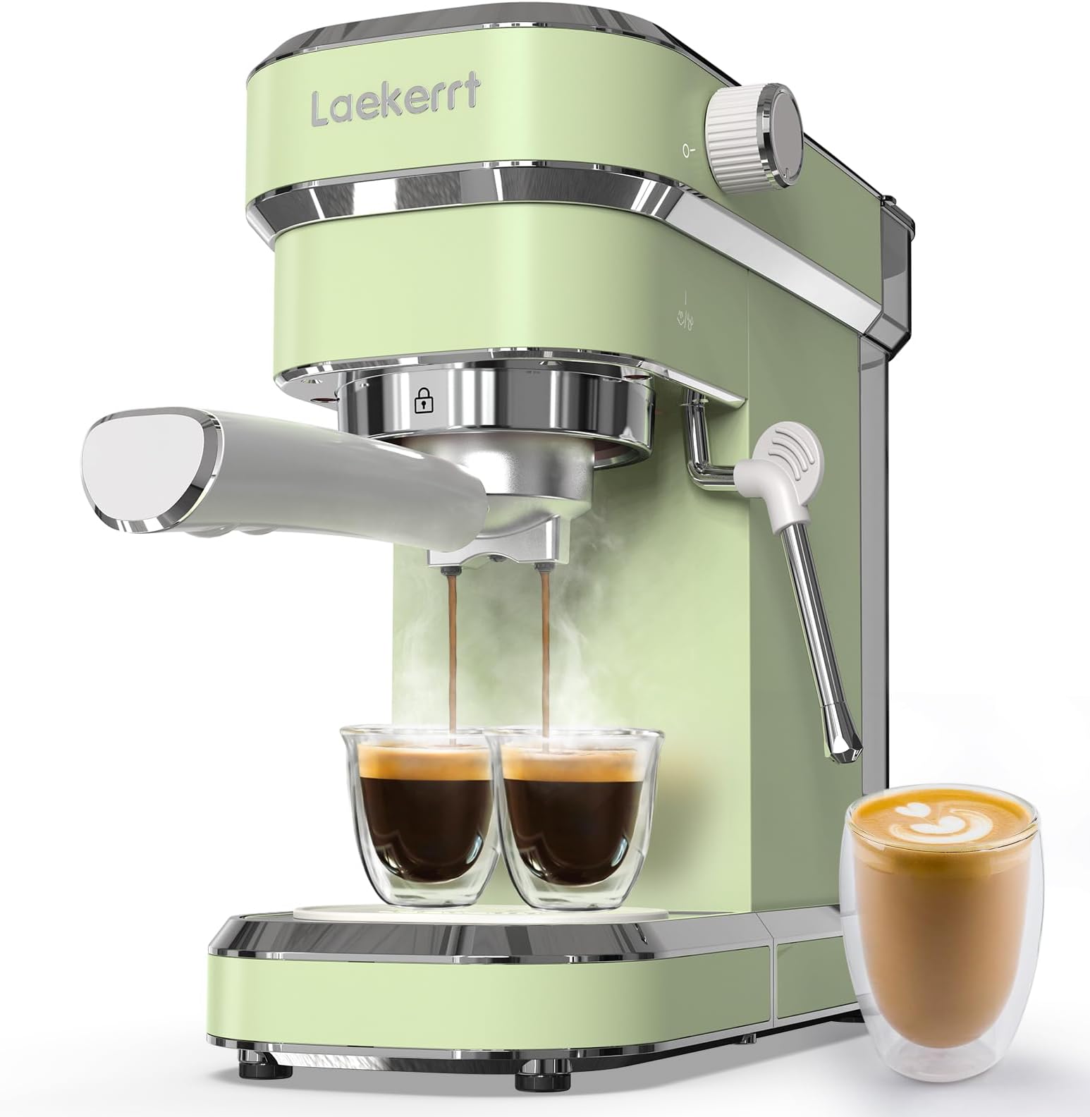 Laekerrt Espresso Machine 20 Bar Espresso Maker CMEP01 with Milk Frother Steam Wand, Professional Expresso Machine for Cappuccino and Latte (Stainless Steel, Green) Gift for Dad, Father, Coffee Lovers