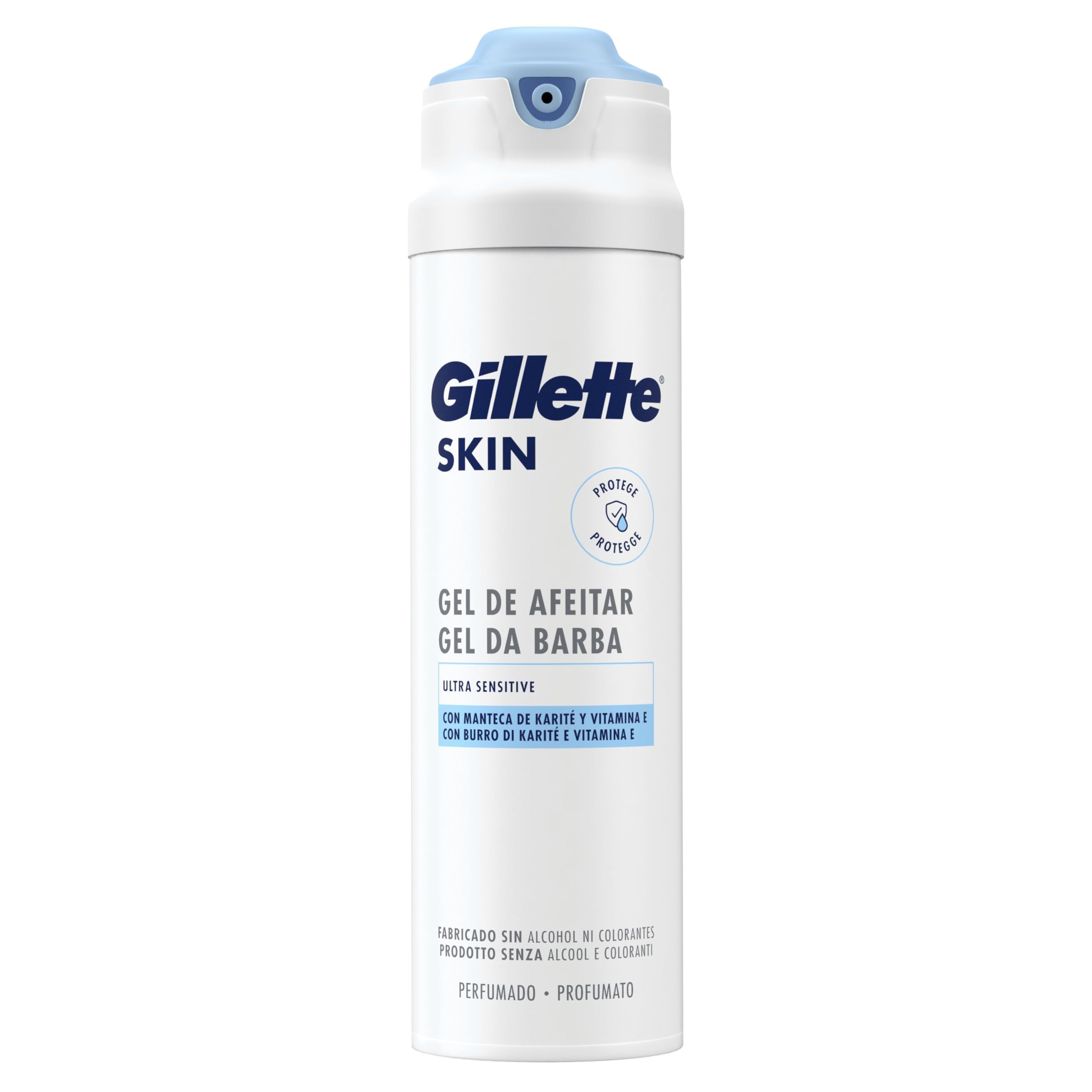 Gillette Skin Ultra Sensitive Gel de Afeitar Hombre para Pieles Sensibles, Pack 6x200 ml - Protege, Alivia Y Refresca El Rostro Durante El Afeitado, con Aroma de Manteca de Karité