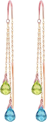 Miniatura 2 de Galaxy Gold GG Pendientes colgantes roscados con topacio azul y peridoto de oro rosa macizo de 14 k de 2.5 CTW, Metal Gema, Topacio