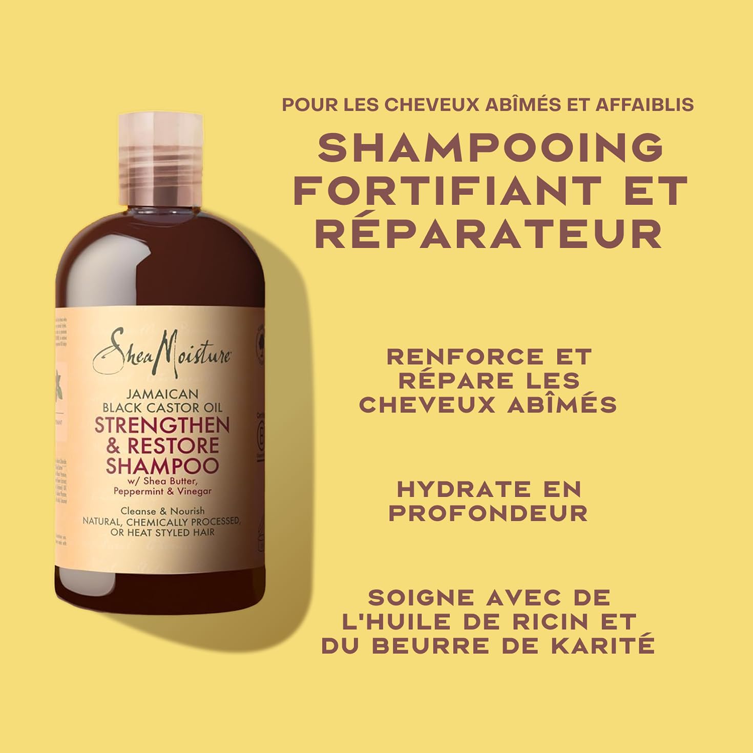 SheaMoisture Set - Huile de Ricin Noir de Jamaïque Shampooing 1 x 384 ml, Après-shampooing 1 x 384 ml, Après-shampooing sans rinçage 1 x 431 ml