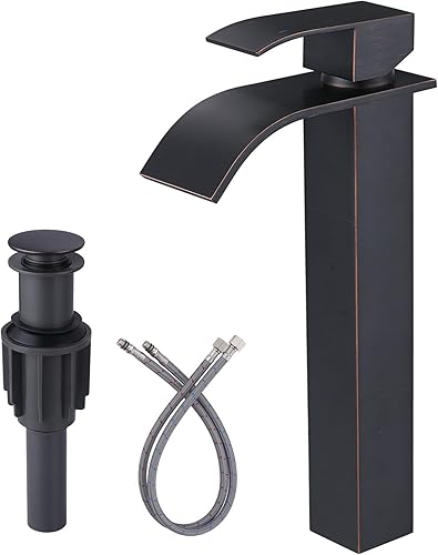 Miniatura 8 de Grifo de baño de bronce aceitado grifo de cascada ARCORA para fregadero de baño, grifo mezclador de una sola manija, grifo de lavabo con placa de