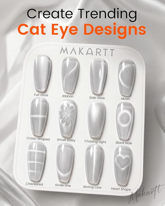 Makartt Glass Cat Eye Gel Nail Polish 15ml | Glitter Glassy Silver Gel Polish, Cat Eyes Magnetic Color, Soak Off Salon-Grade UV Nail Art, Manicure DIY Salon Home