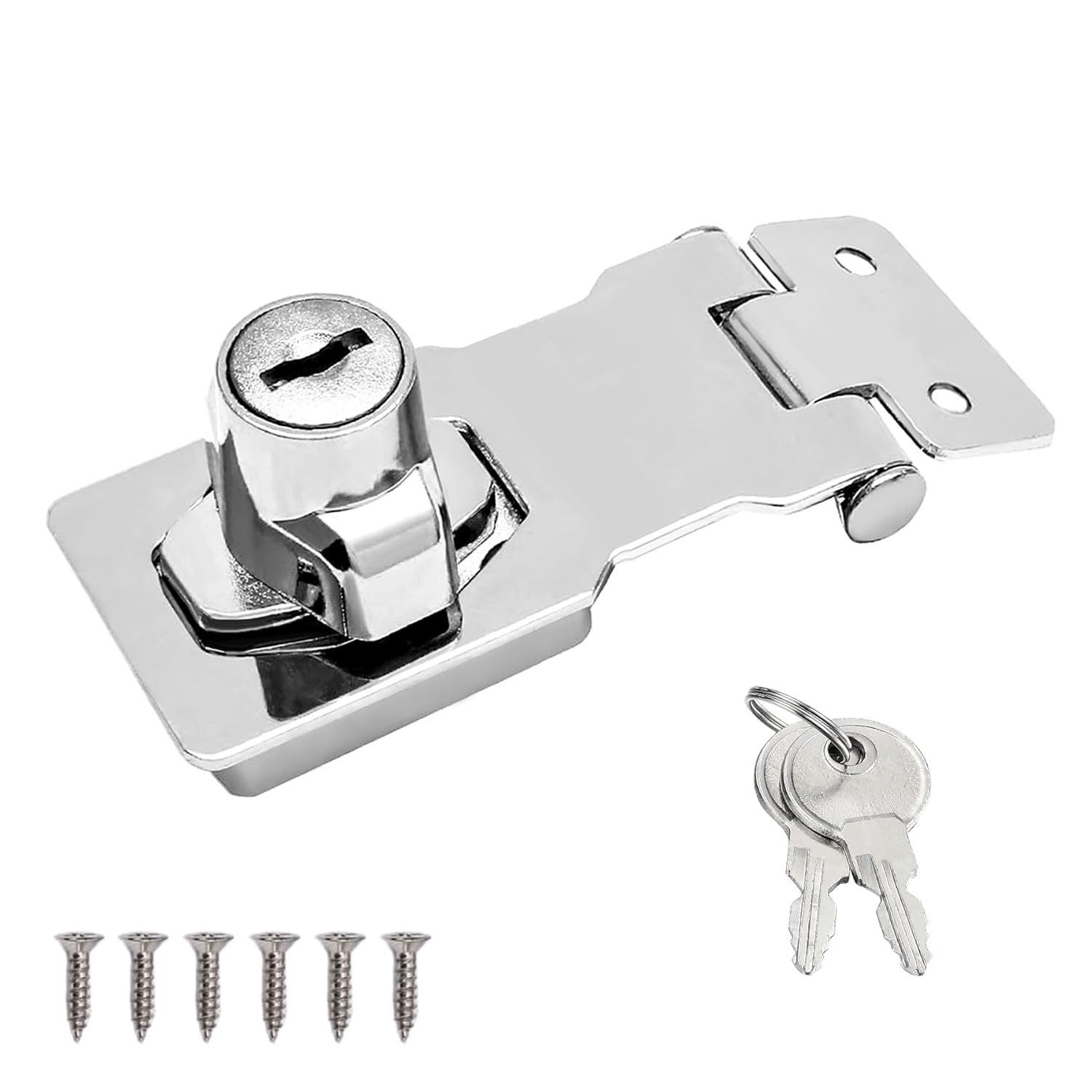 Wopanxye Twist Knob Keyed Door Locking Hasp, Safety Hasp Lock and Staple, Stainless Steel Latch Bolt Clasp Buckle, for Cabinets, Cupboard, Drawer, Closet, Front Door, Small Doors (Silver, 3Inch)