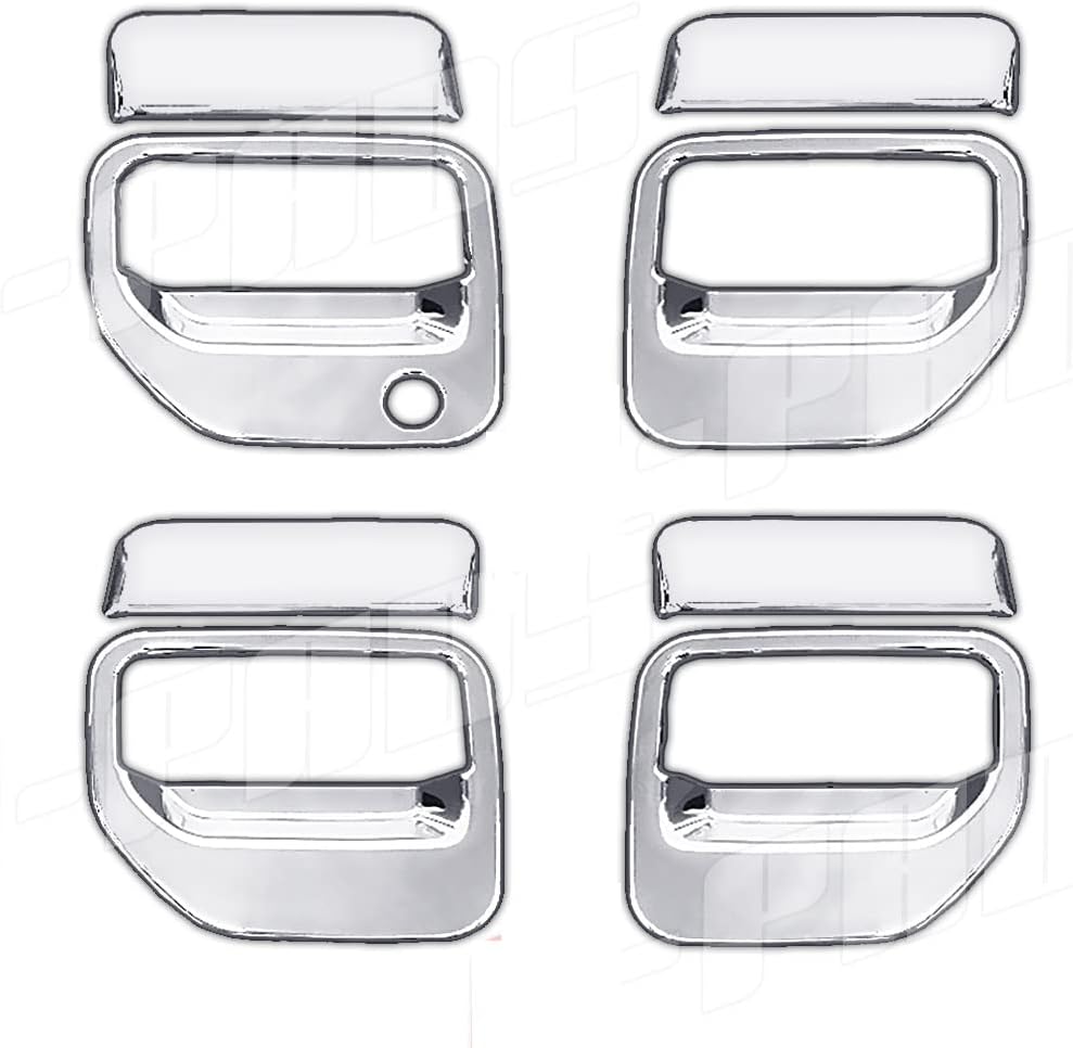 GalaxyMotoInc Triple Chrome 4-Door Handle Set For 2004-2013 Nissan Frontier – Includes Passenger Keyhole Cover