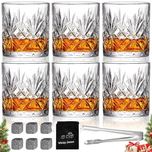 Crystal Old Fashioned Glasses - 10oz Set of 6, Bourbon, Scotch, Whisky, Brandy, Cognac, Cocktail, Rum, Bar Men Gift