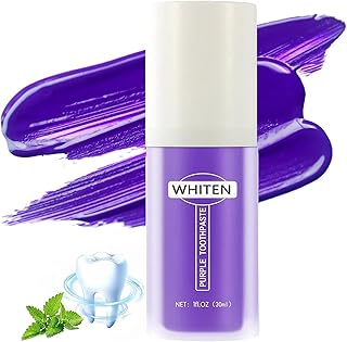 Probuk Teeth Whitening Toothpaste,Dental Purple Toothpaste for Teeth Whitening Stain Removal,Colour Corrector Foam Toothpaste for Brightness and Reduce Yellowing,Fresher Breath-30ml