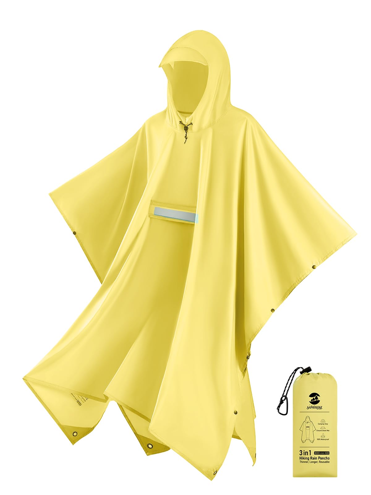 SaphiRose Double Layer Rain Poncho, Waterproof Thick Hooded Raincoat 3-in-1