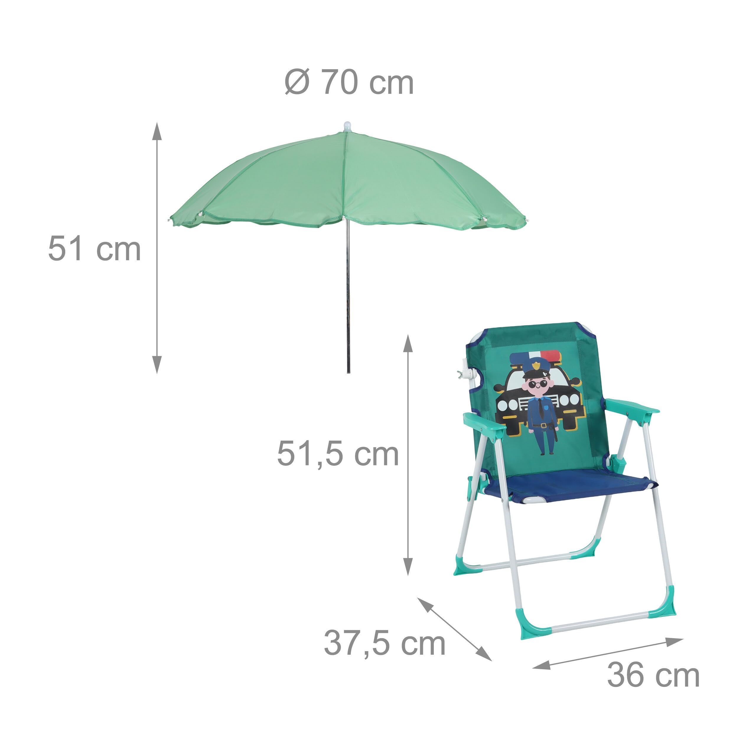 Relaxdays Silla Infantil Plegable con sombrilla, Camping/Picnic, 51,5x36x37,5 cm, policía, Multicolor