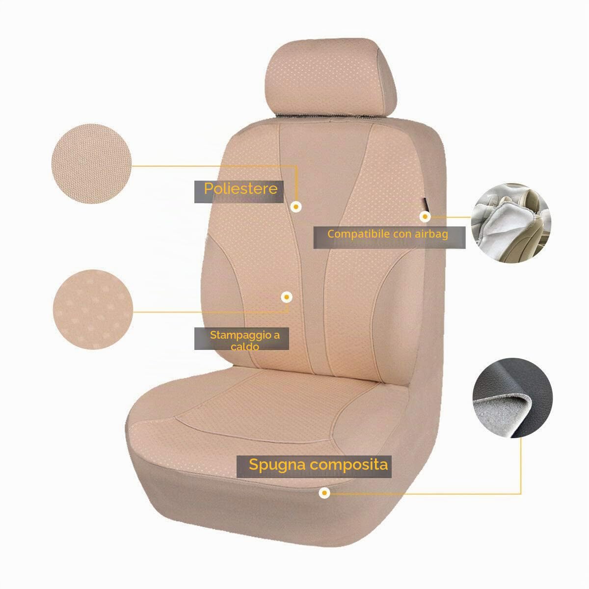 Flying Banner Panno Tessuto Universale Coprisedili Auto Sedili con Airbag Laterale (Beige)