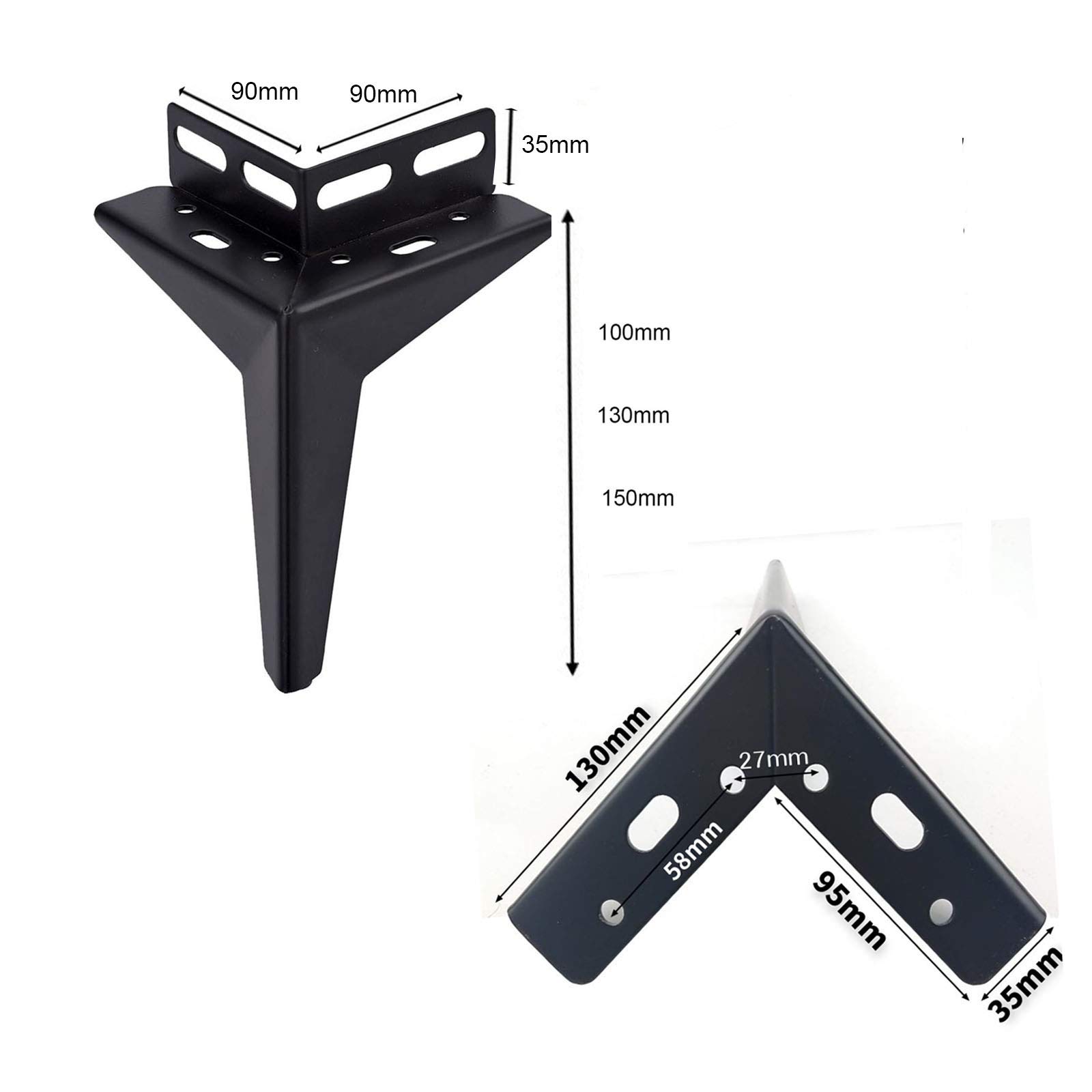 Set di 4 gambe triangolari for mobili, piedini di ricambio for tavoli in metallo, gambe for divani, accessori hardware fai da te, for armadio da cucina, letto, tavolino, mobile TV, scrivania, con viti