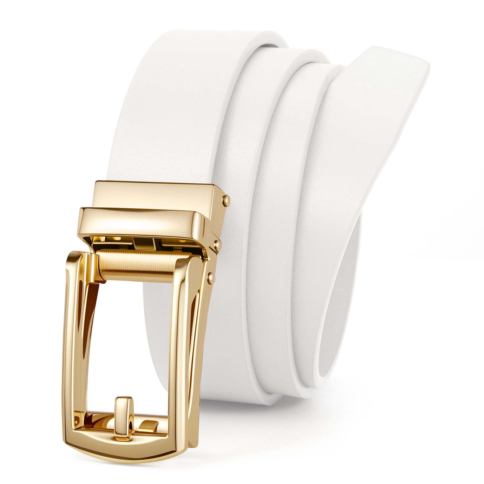 JasGood Automatik Ledergürtel Damen Ratschengürtel für Jeans Hosen Kleider Verstellbarer Ohne Löcher Damen Gürtel mit Goldfarbener Schnalle 30mm Breite