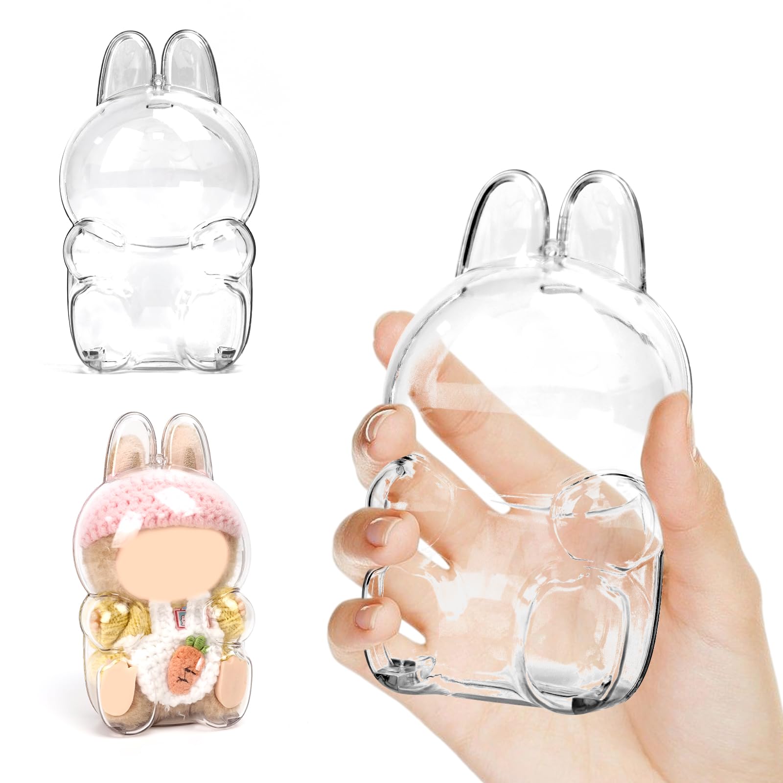 Protective Display Case Compatible LABUBU Doll - Crystal Clear Acrylic Standing Hard Display Box, fits Standard LABUBU Size Secure Backpack Hooks for