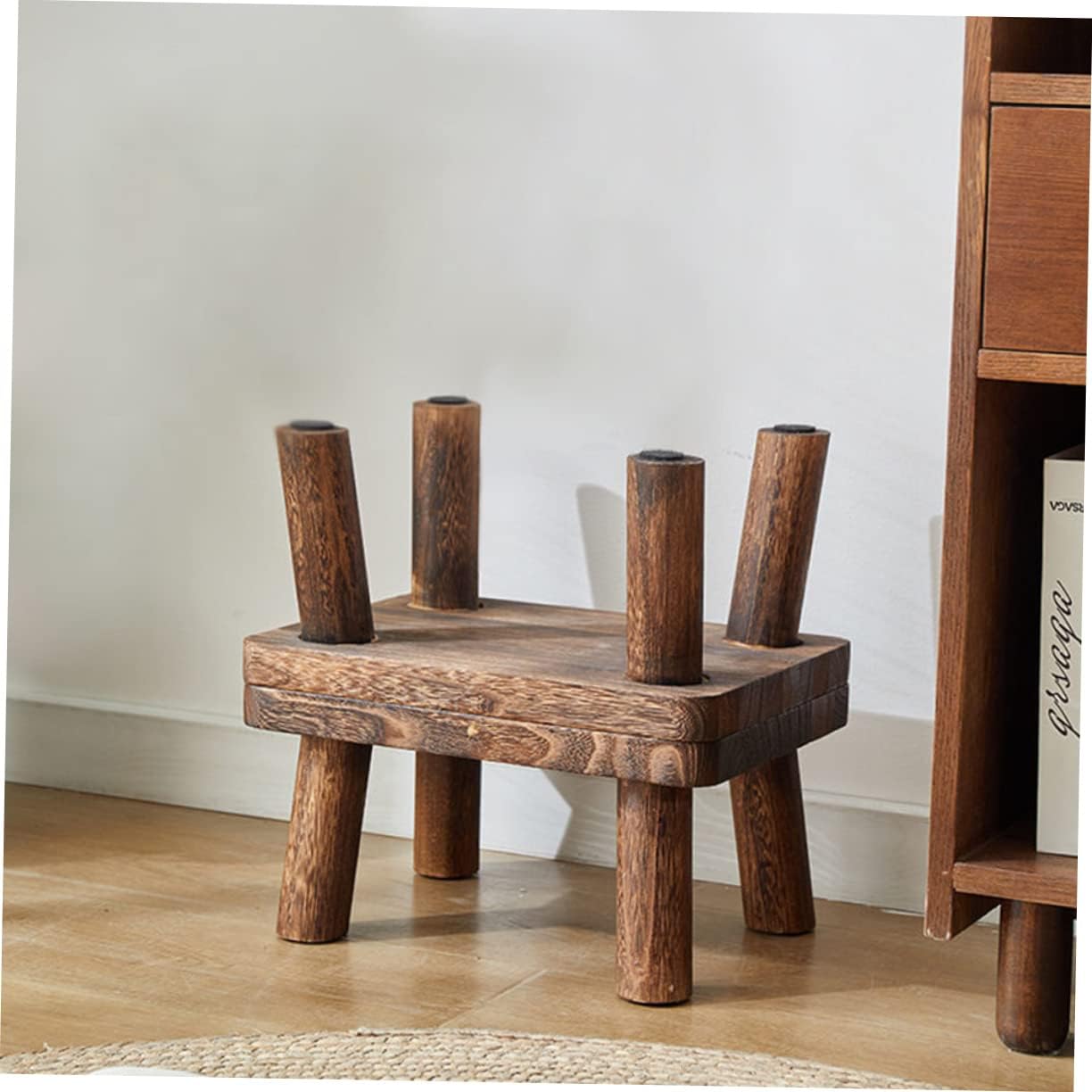 Wooden Step Stool for Kitchen Small Rectangle Foot Stool for Adults Stable and Solid Wood Design for Shoe Changing and Bed Use