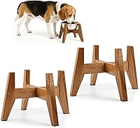 RainbleLand Acacia Wood Elevated Dog Bowl Stand 7 Inch High, Set of 2 Raised Feeders for Small Medium Dogs - Stands Only