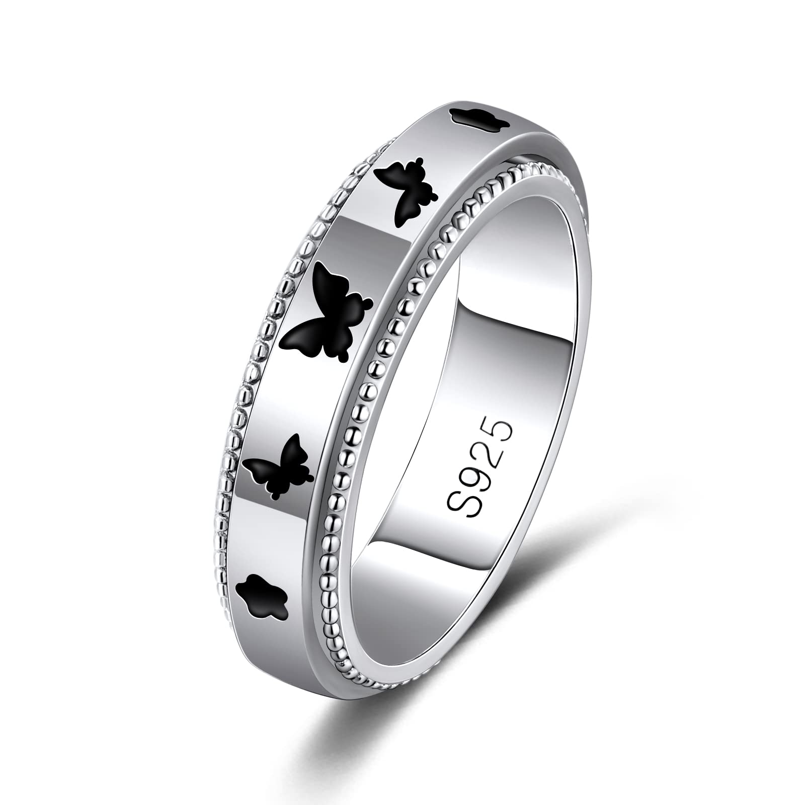 Anillo giratorio de plata de ley para aliviar la ansiedad, plata S925, sin níquel, talla 7 u 8, unisex, sin piedras preciosas