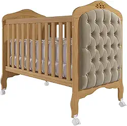 Berço Mini Cama com Capitonê Alegria Espresso Móveis Nature/Branco