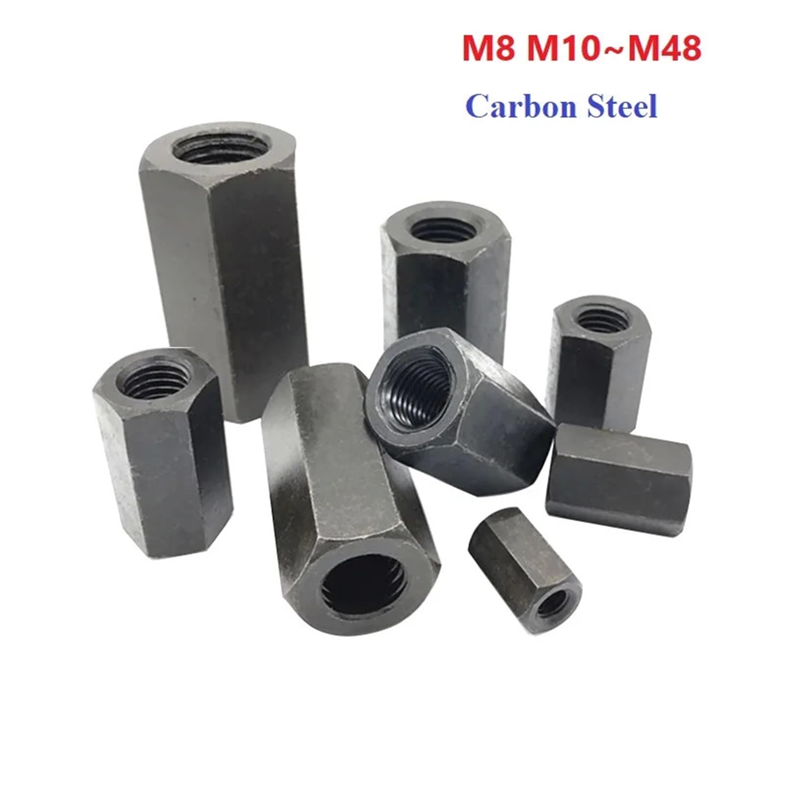 Tuercas de Acoplamiento Hexagonales M8 a M48, acero al carbono, hexágono negro, conector de varilla larga extensible, manguito unión, tuerca acoplamiento Tubular(M22x32x35mm(5Pcs))