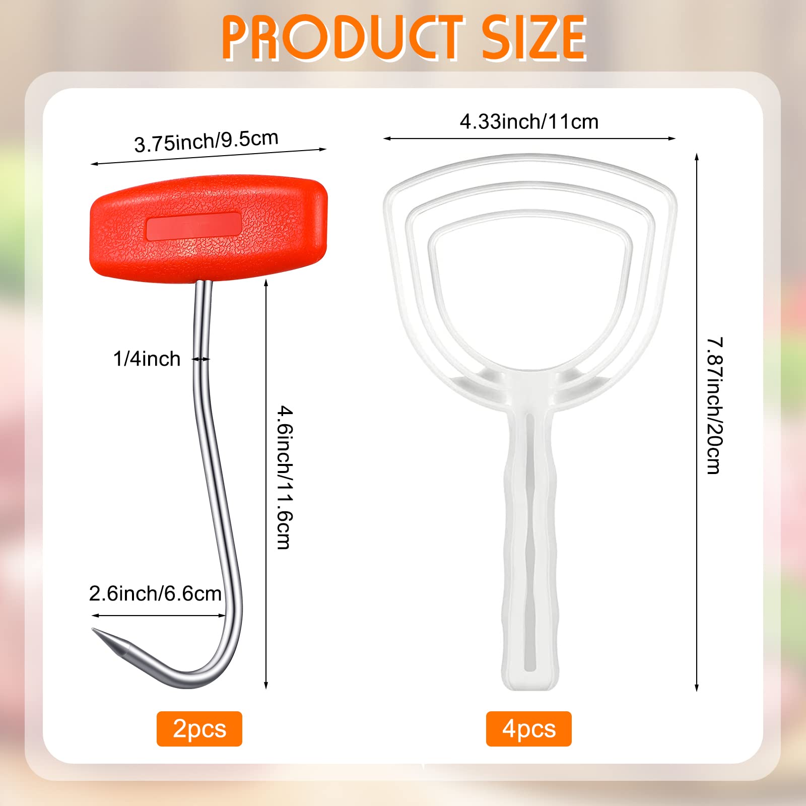 4 Pcs Bone Dust Scraper and 2 Pcs Meat Hooks for Butchering Fish Scale Scraper Bone Stainless Steel T Shaped Boning Hooks with Handle White Square Meat Remover Butcher Tool Kit