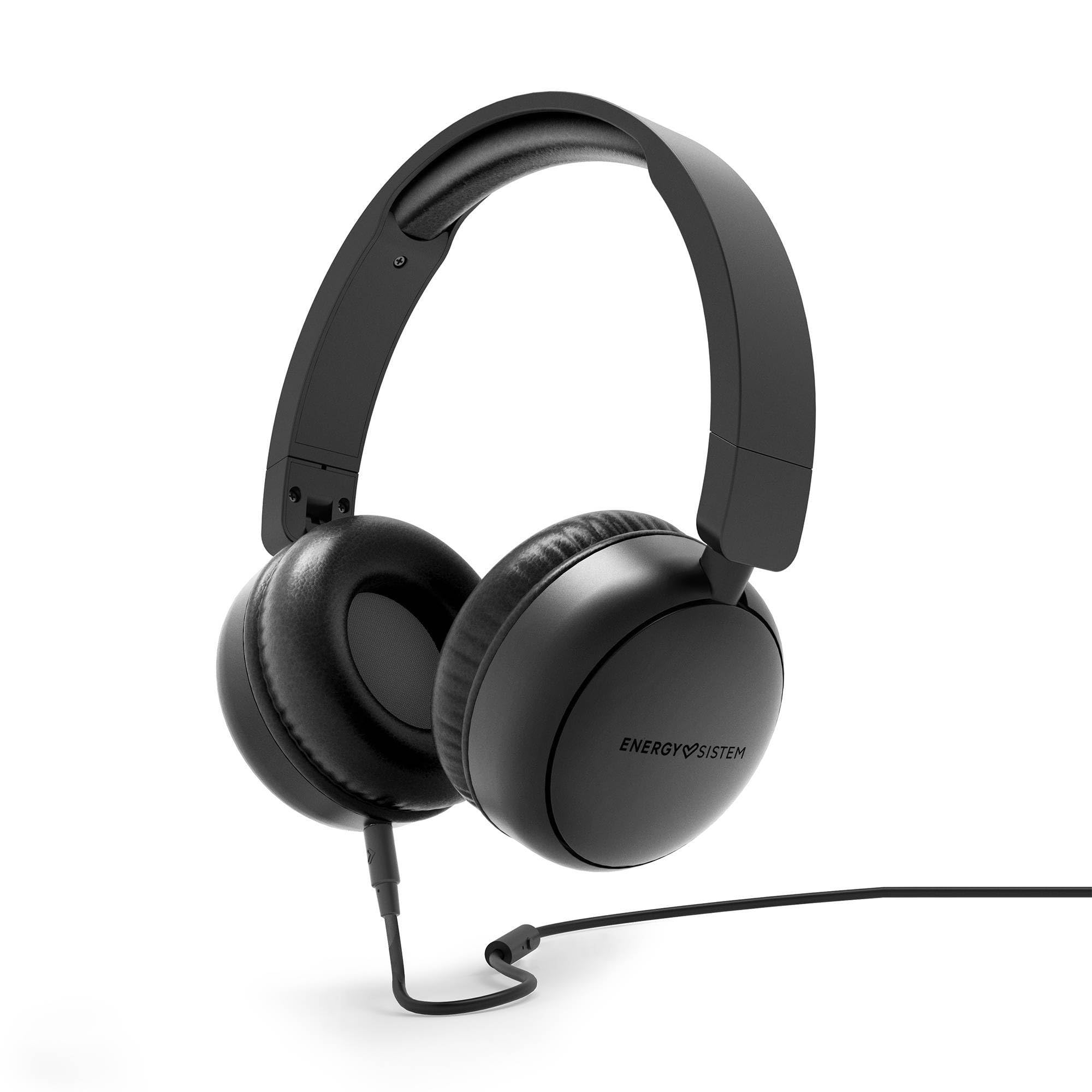 Energy Sistem Soundspire - Kopfhörer (100% recycelter Kunststoff, abnehmbares Kabel, Mikrofon, Sprachassistent) - Schwarz