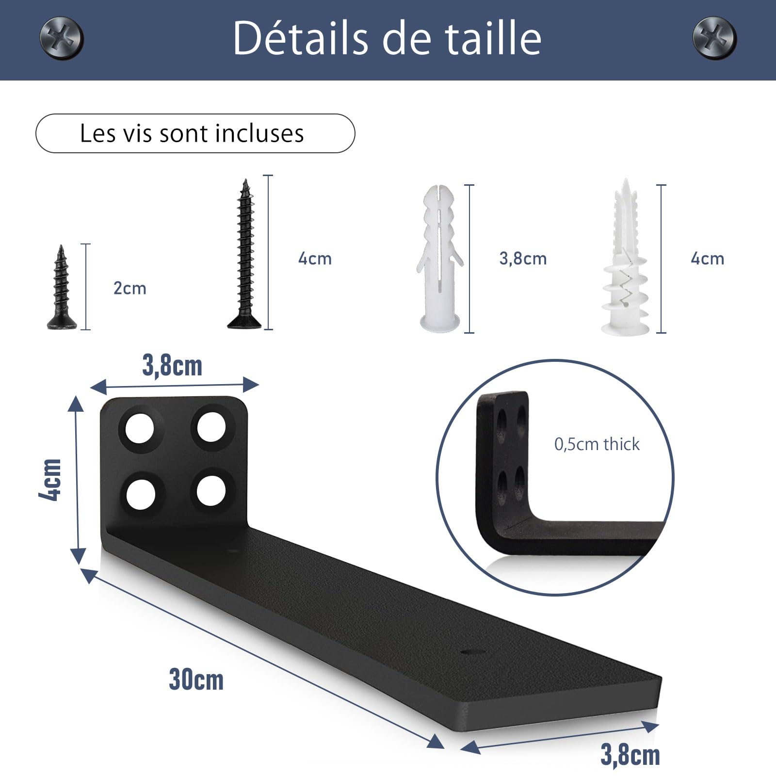 MLOQI Lot de 6 Equerre Etagere Murale, équerre Industrielle,Equerre Charge Lourde,5 mm D'épaisseur, Support Invisible étagère Murale avec Vis (Noire 30 cm)